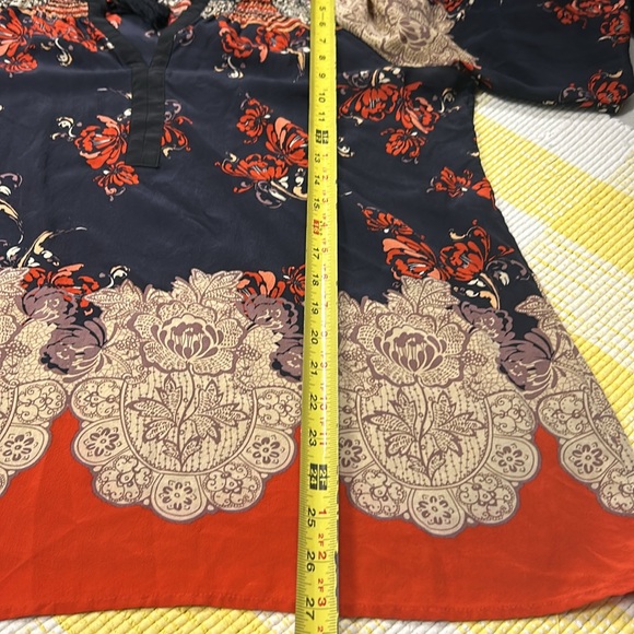 Anthropologie Meadow Rue Blossom Silk Peasant Top Large Blue Orange - Picture 11 of 12